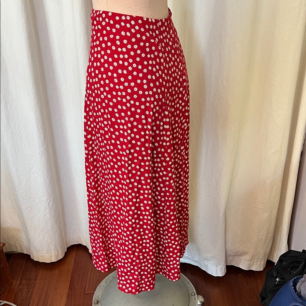Reformation Red Zoe daisy floral print Skirt  sz 2 - Picture 4 of 11
